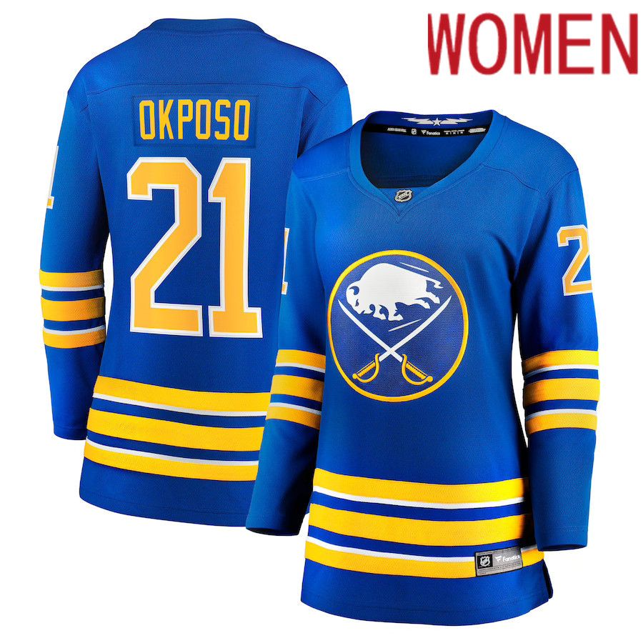 Women Buffalo Sabres 21 Kyle Okposo Fanatics Branded Royal Home Breakaway NHL Jersey